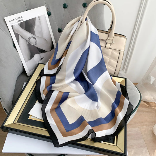 2023 New 70x70cm Women Multifunction Polyester Silk Scarf Elegant Stripes Prints Casual Satin Small Square Wraps Scarves Shawl