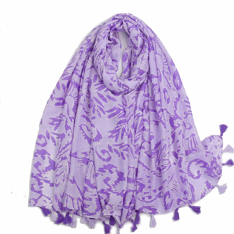 Newest Vintage Luxury Brand Woman Scarf Flower Printing Female Designer Shawl With Tassels