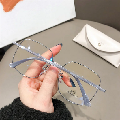 Women Fake Glasses Anti-blue Light Large Frame Glasses Transparent Lens Metal Frame Oversize Eyeglasses UV400 Protection Eyewear