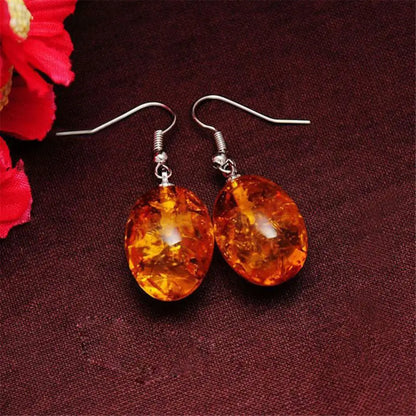 Dangle Earring Oval Shaped Honey Faux Amber Teardrop Dangle Hook Earrings Women Hook Earrings Vintage Silver Jewelry Gift