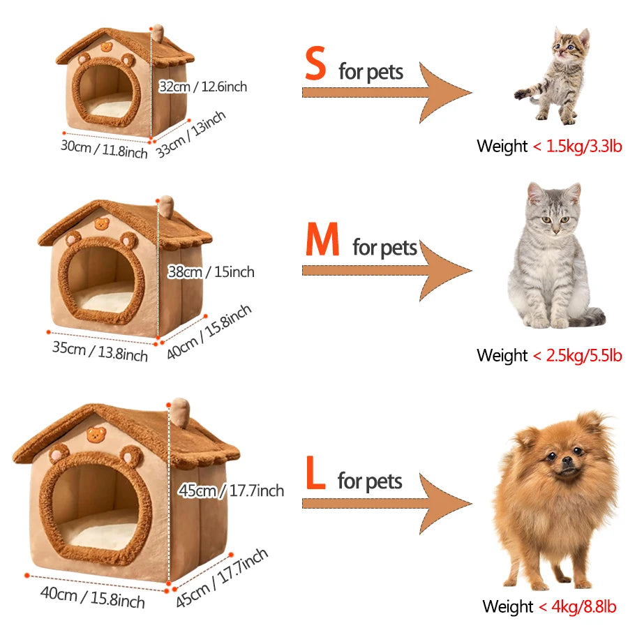 Pet House Cat Dog Sleep Bed Foldable Removable Cave Sofa Winter Warm Enclosed Cushion Washable Nest for Kittens Puppy