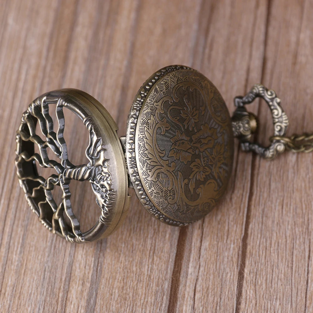 Vintage Hollow Tree Pocket Watch Unique Styles With Necklace Chain Clock Retro Bronze Exquisite Gifts for Men Women Relojes