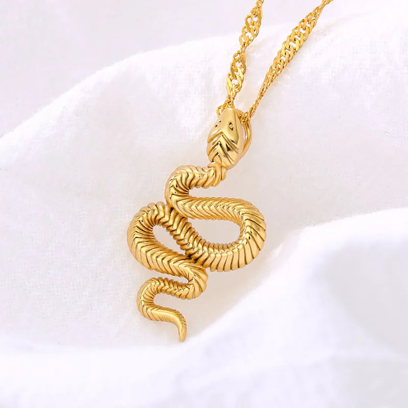 Goth Snake Pendant Necklace For Women Stainless Steel Gold Color Chain Choker Collar Necklace 2024 Trend Aesthetic Jewelry mujer