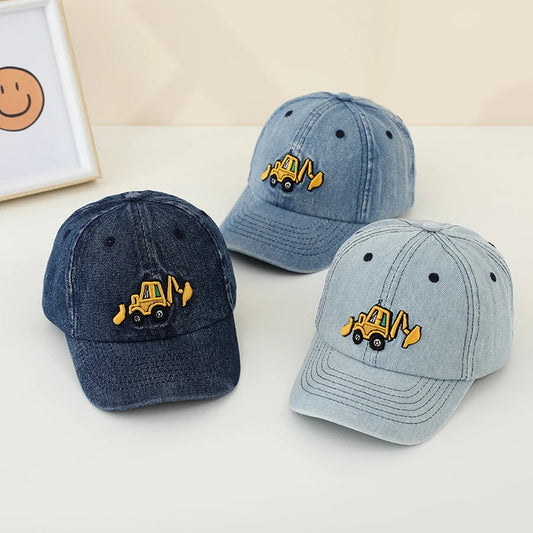 Baby Boy Cap Bulldozer Embroidered Washed Cotton Summer Children Baseball Caps Baby Girl Hat 50-54cm Suitable for 2-8 Years Kids