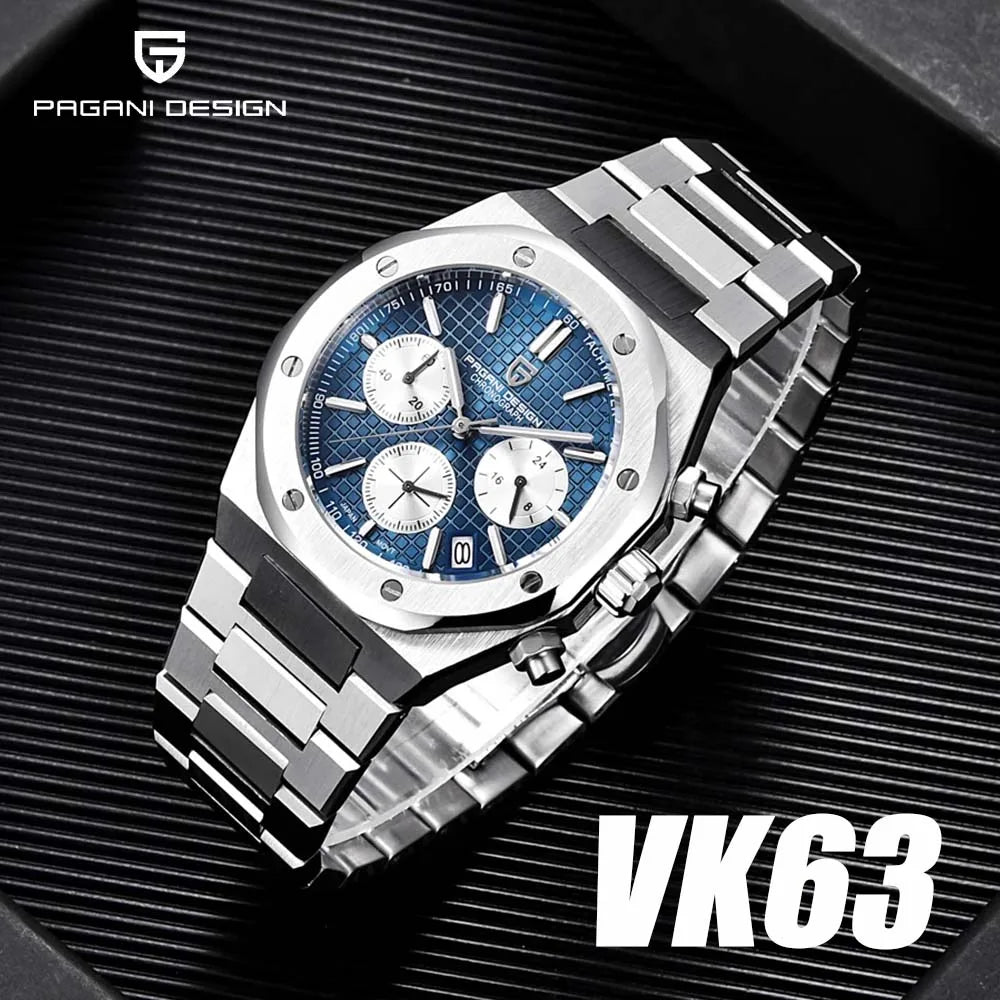 PAGANI DESIGN 2024 Fashion Sports Men's Quartz Watch PD1707 VK63 Stainless Steel Sapphire Waterproof Chronograph watches for men