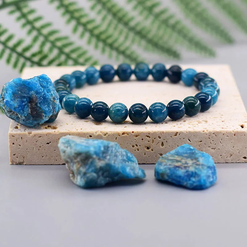 Original Reiki Blue Apatite Beads Bracelets Men Women Natural Stone