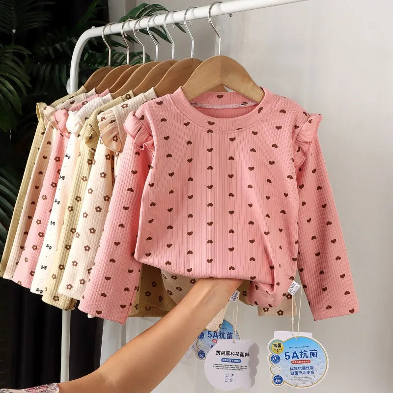 Kids Long Sleeved Undershirt Girls Cute Floral Dots T-shirt 2-10T Children Boys Sweet Tops Bottoming Shirt  t shirt for kids boy