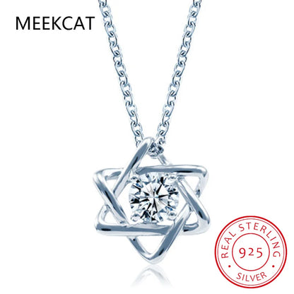 Real Moissanite Diamond Hexagram Pendant Necklace For Women Men 100% 925 Sterling Silver Star of David Party Fine Jewelry Gift