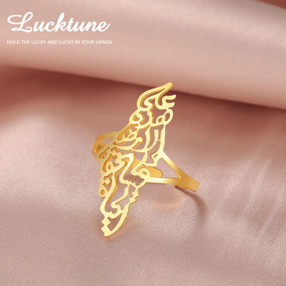 Lucktune Hollow Palestine Map Rings for Women Stainless Steel Adjustable Gold Color Country Rings 2024 Jewelry Anniversary Gifts