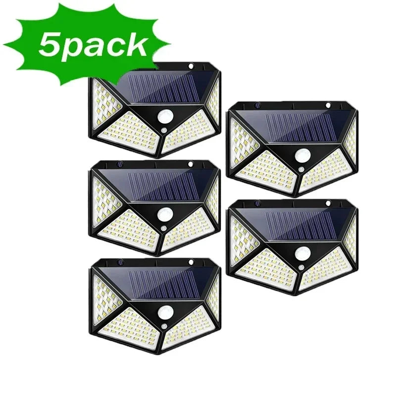 1~12PCS 100 LED Solar Wall Lamp 4 Sides Luminous With Motion Sensor Outdoor Garden Courtyard Waterproof Wall Light