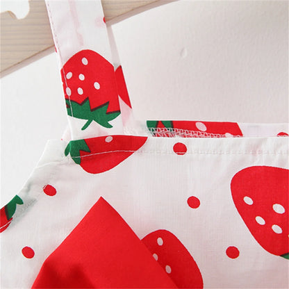 Summer Baby Girl's Dress Small Round Dot Strawberry Print Chest Bow Daily Casual Dress with Hat