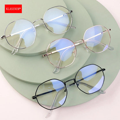 KLASSNUM Women Polygon Frame Tansparent Glasses Trend Ultra-Light Anti-blue Light Glasses Flat Mirror Computer Eyeglasses 2024