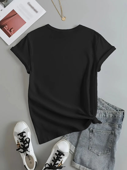 Cute Bear Print T-shirt Short Sleeve Crew Neck Casual Top For Summer & Spring Women's Clothing T Shirt Female Tops Streetwear