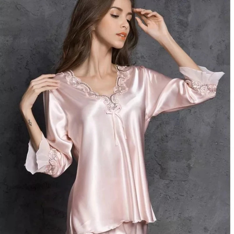 Ice Silk Sleepwear Pajama Sets