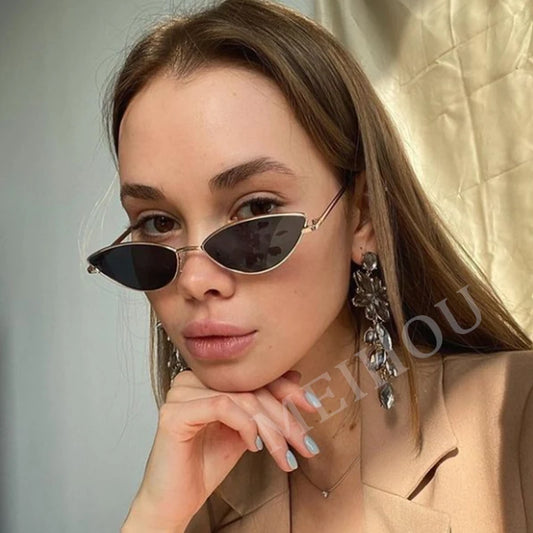 Sexy Small Frame Cat Eye Women's Sunglasses 2024 New Trendy Metal Sun Glasses Female Retro Shades Ladies Alloy Fashion Eyewear