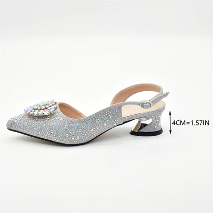 New Italian Shoe and Bag 2024 High Quality Luxury Full Diamond Italian Shoes and Bags Matching Set Decorated with Rhinestone