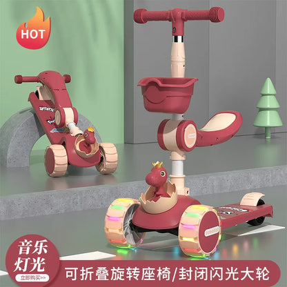 Children's Scooter Three in One Foldable Baby Scooter for Boys and Girls 1-3 To 7 Years Old Skate Tricycle Toy Car