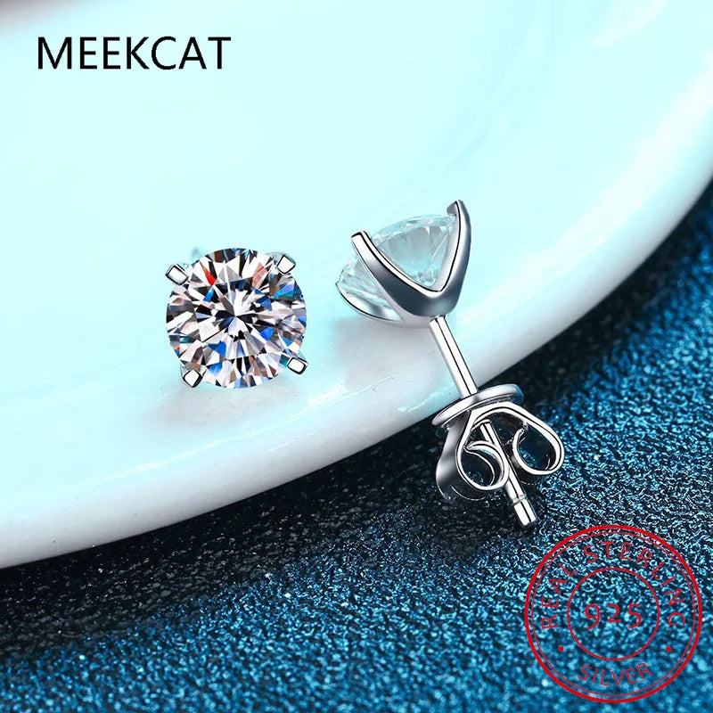 Moissanite D Color Total 0.6ct 1ct 2ct 3ct 4ct 6ct S925 Sterling Silver Stud Earrings for Woman