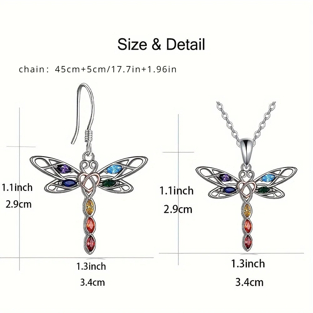 3pcs Fashion Exquisite Hollow Colorful Dragonfly Necklace Earrings Set Birthday Gifts Anniversary Party GiftsJewelry Niche Style