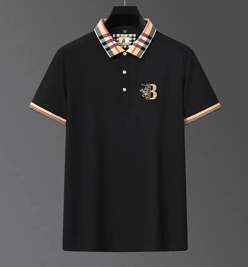 High end short sleeve men's breathable cotton POLO shirt summer fashion brand B letter embroidered soft golf cool casual T-shirt