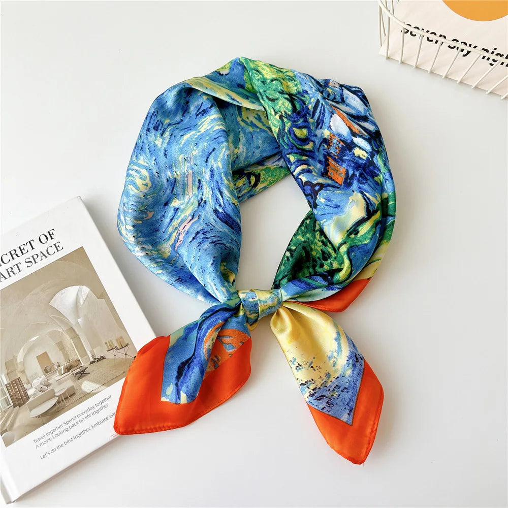 70cm Spring Summer Florals Printed Women Scarf Casual Fashion Neckerchief Shawl Wrap Square Headscarves Headware 2023 New