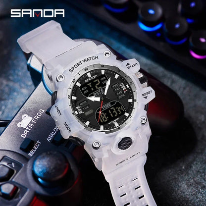 SANDA 6126  Digital Clock Dual Display Men Watches Waterproof Sports Watch Military Man Alarm Stopwatch Quartz Wristwatch Male