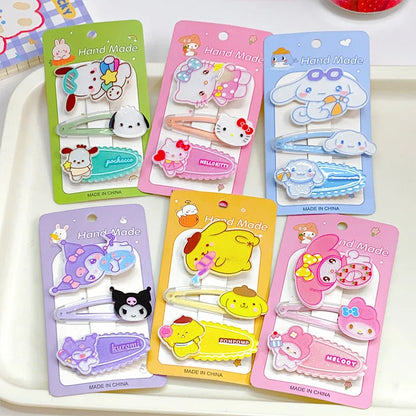 Acrylic Sanrio Series Cartoon Hairpin Set with Cardboard One-line BB Clip Sweet Girl Bangs Clip Hair Accessories