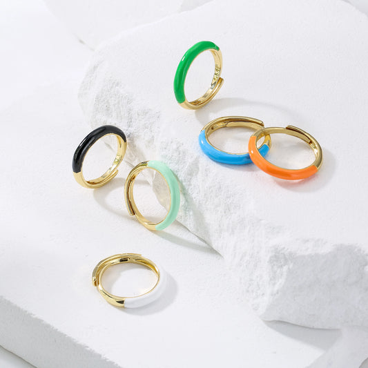 HECHENG，Lady New Fashion MultiColor Enamel Rings For Women Smooth Simple Metal Finger Rings Wholesale Accessories Gifts