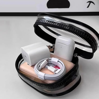 Multifunctional Clear Data Cable Storage Box Outdoor Travel Headset Storage Bag Data Cable Round Storage