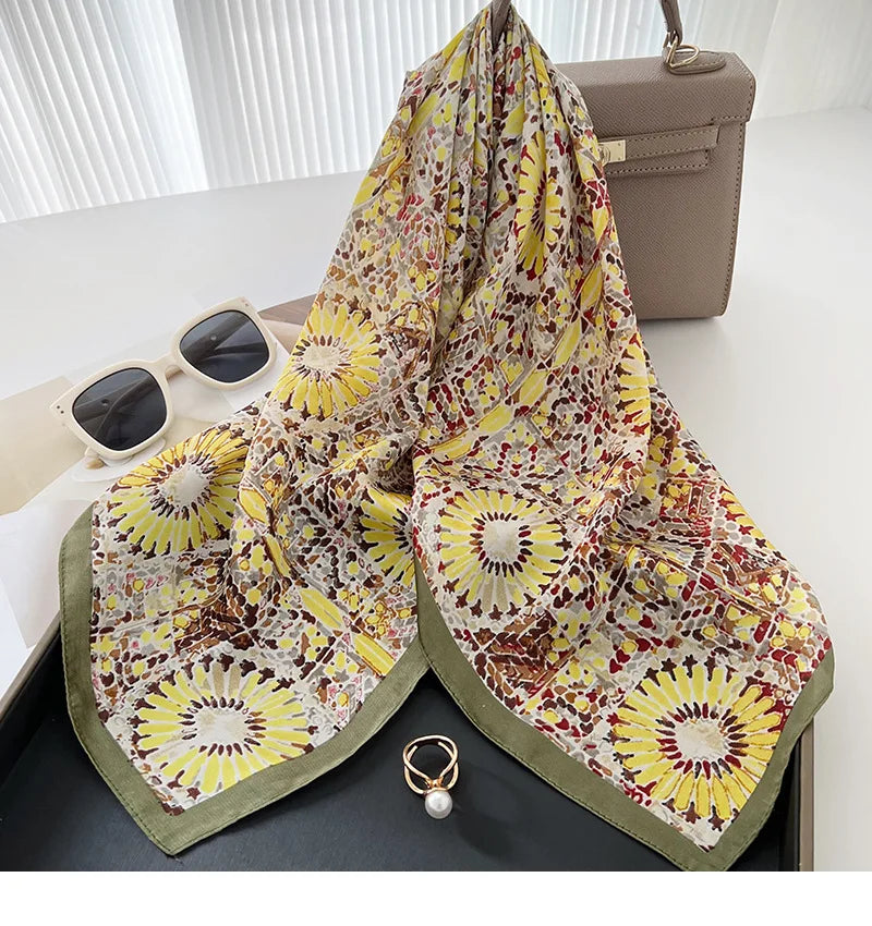 2023 Women Multifunction Polyester Silk Scarf Retro Florals Printed Casual Satin Small Square Wraps Head Neck Scarves hijab 70cm