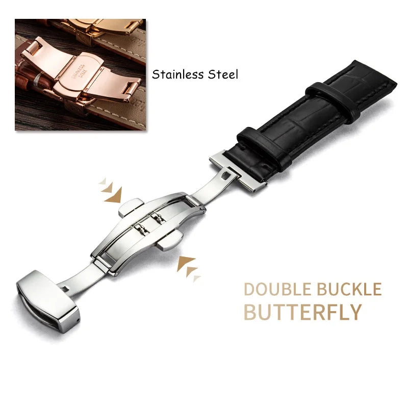 Genuine Leather Watch Strap 12 13 14 16 17 18 19 20 21 22 24mm Universal Belt Bracelet with Box Butterfly Buckle Band Wristband