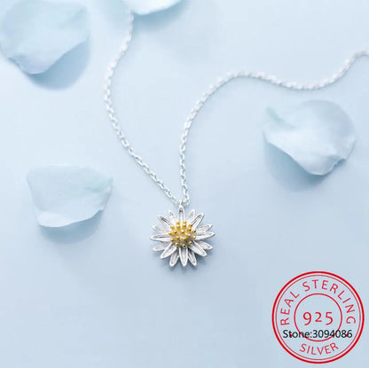 925 Sterling Silver Elegant Daisy Flower Pendant Necklaces Colar de Prata For Women Jewelry 2022