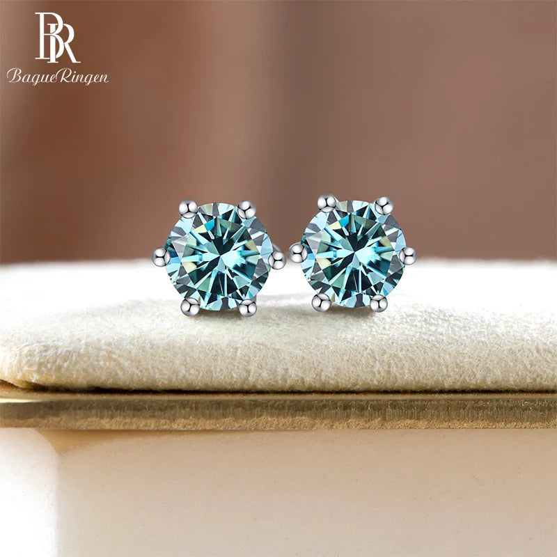 D Color Moissanite Earring blue green moissanite gemstone S925 Sterling Sliver Plated Women Man Sparkling Fine Jewelry Gift