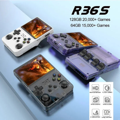 128G R36S Retro Video Game Console Linux System 3.5 Inch IPS Screen RK3326 Portable Pocket Player 64G 256G Games best Boys gifts