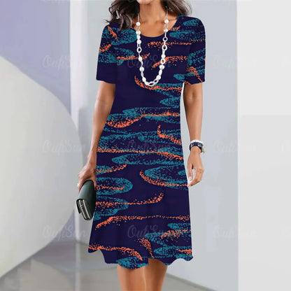 Short Sleeves Dresses Irregularly Printing Long Dress