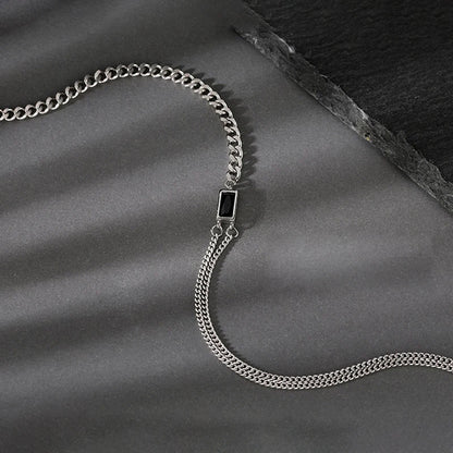 925 Sterling Silver Black Zircon Necklace Party Jewelry for Women New Fashion Double-layered Clavicle Chain Holiday Accessories