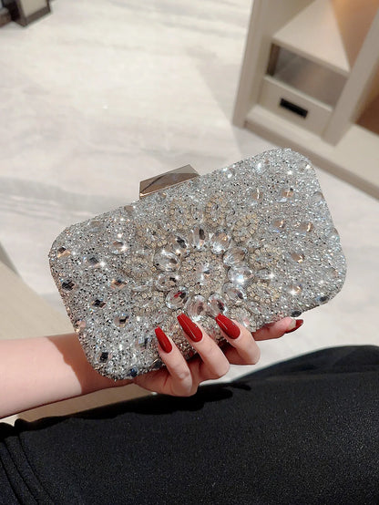 Popular evening bag, shiny rhinestone diamond clutch bag, dress bag, evening bag, chain bag, classy square box bag for women