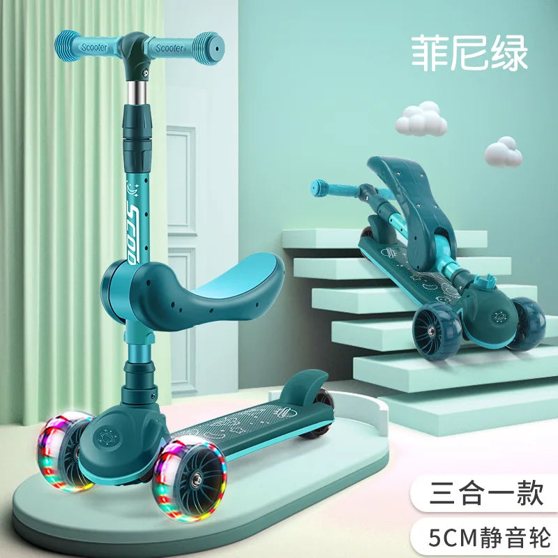 Children's Scooter Wholesale 2-12 Years Old Can Sit Perambulator Music Three Four-Wheel Scooter Scooter Children