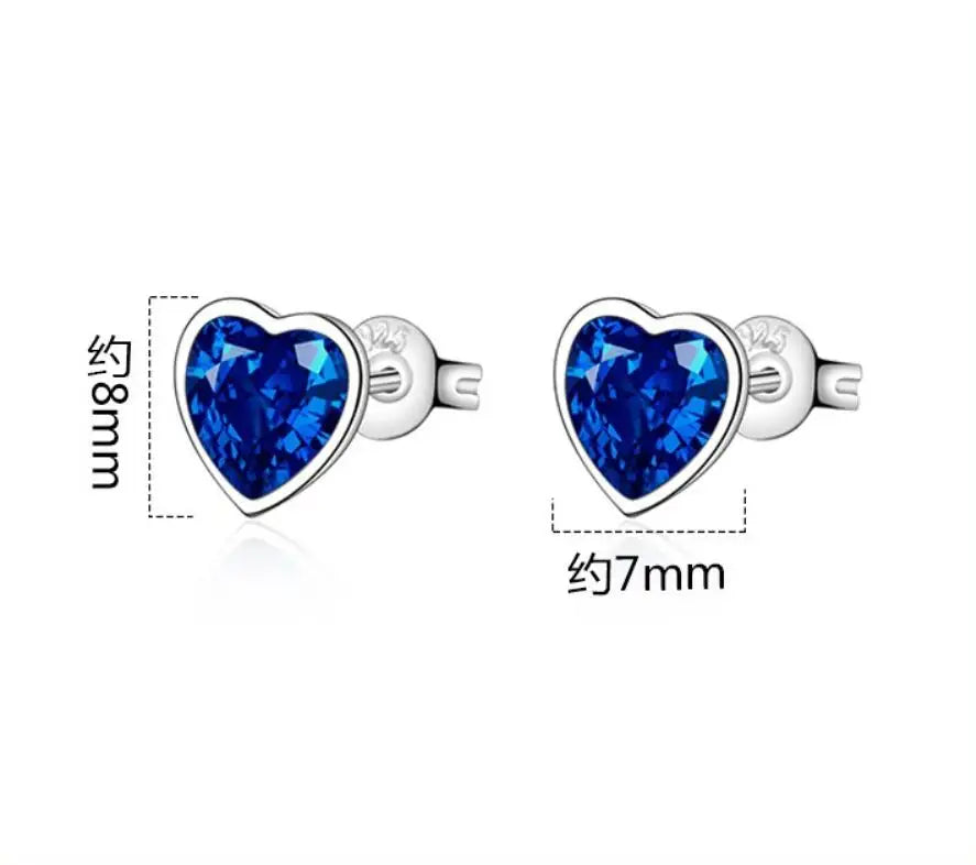 Love Heart 1.2ct Created Blue Sapphire 925 Sterling Silver Stud Earrings for Women Gemstone Fine Jewelry Gift