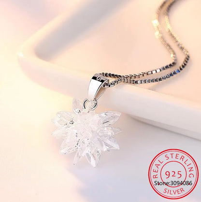 925 Sterling Silver Snowflake Flower Necklace for Women High Quality Luxury Jewelry S925 Silver Needle Shiny AAA Zircon Party