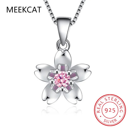 925 Sterling Silver cherry blossom Necklaces & Pendants For Women Fashion Lady Festival Gift Sterling-silver-jewelry