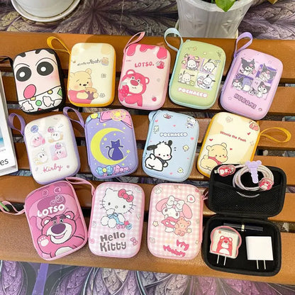 Kawaii Sanrio Hello Kitty Kuromi Pochacco Data Cable Protection Bag Mobile Phone Charger Earphone USB Portable Storage Box Gift