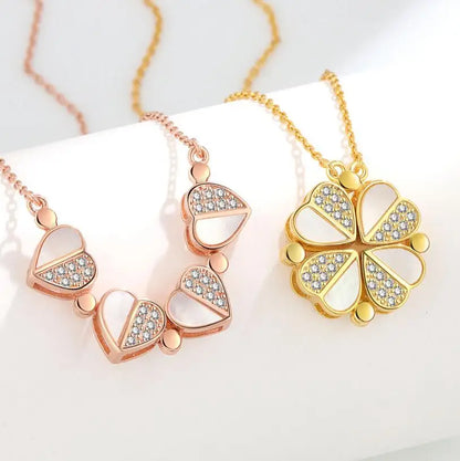 Creative Magnetic Folding Heart Shape Four-leaf Clover Pendant Necklace 2022 New Fashion Design Zircon Shell Jewelry Party Gift