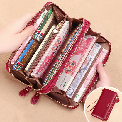 Genuine Leather Women Wallet 2024 Luxury Long Wallets for Women Large Capacity Clutch Bag Card Holder Purse Double Zipper Wallet