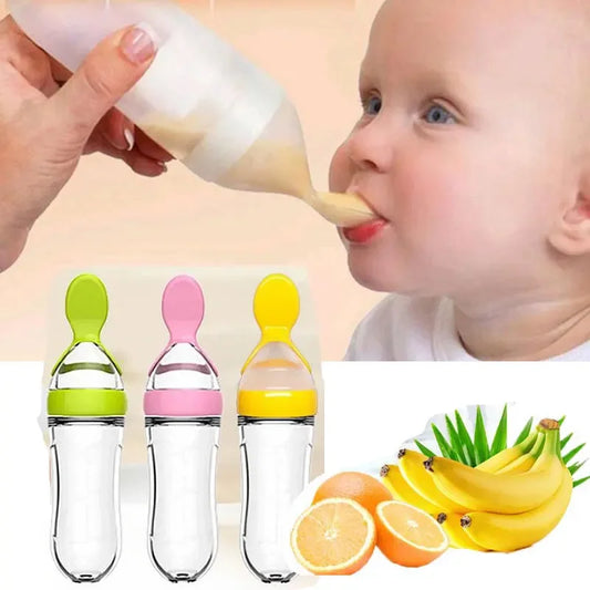 Baby Rice Cereal Bottle Silicone Milk Bottle Squeeze With Spoon Children's Food Supplement Bottle Rice Cereal Spoon Feeder