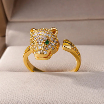 Zircon Leopard Head Rings For Women Men Stainless Steel Open Ring New Vintage Animal Aesthetic Jewelry anillos mujer