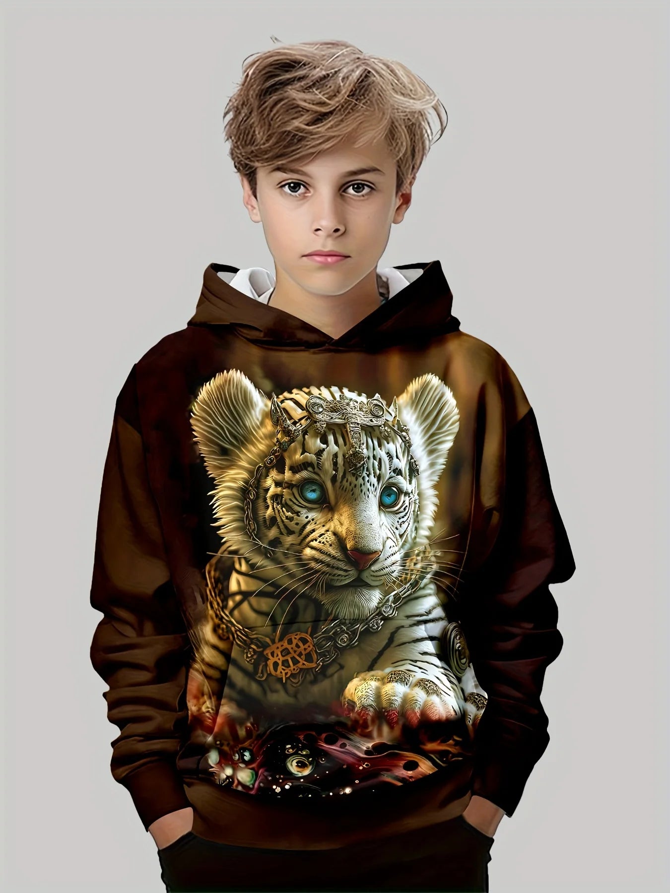 Boys Hoodies Long Sleeve 3D Tigers Print