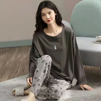 Women's pajamas spring and autumn long-sleeved autumn and winter home clothes plus size simple loose suit outerwear