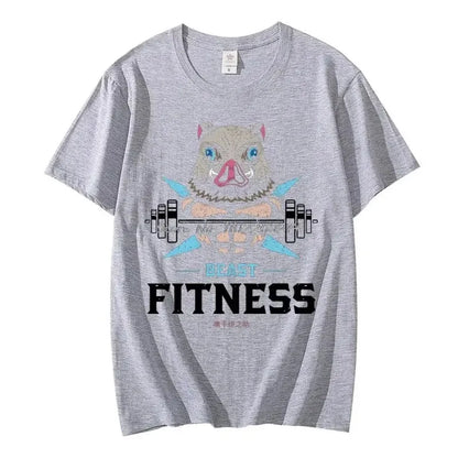 Anime Funny Print Beast Fitness Hashibira Inosuke Printed Cotton T-shirt Harajuku Men T Shirt Summer Unisex Short Sleeve T Shirt