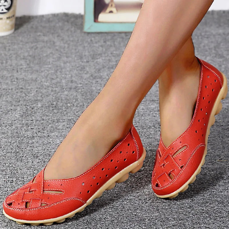 Women Shoes For Summer Flats Soft Leather Shoes Flat Slip On Loafers Women Casual Shoes Breather Moccasins Nursing Zapatos Mujer